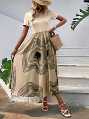 Printed Round Neck Short Sleeve Dress