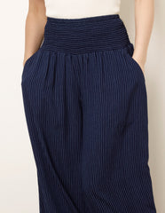 Wide Leg Shirred Waist Wavy Trousers