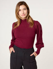 Semi-Sheer Mesh Panel Long Sleeve Jumper