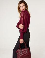 Semi-Sheer Mesh Panel Long Sleeve Jumper