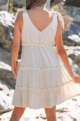 Solid Color Tied Straps Ruffle Tiered Mini Dress