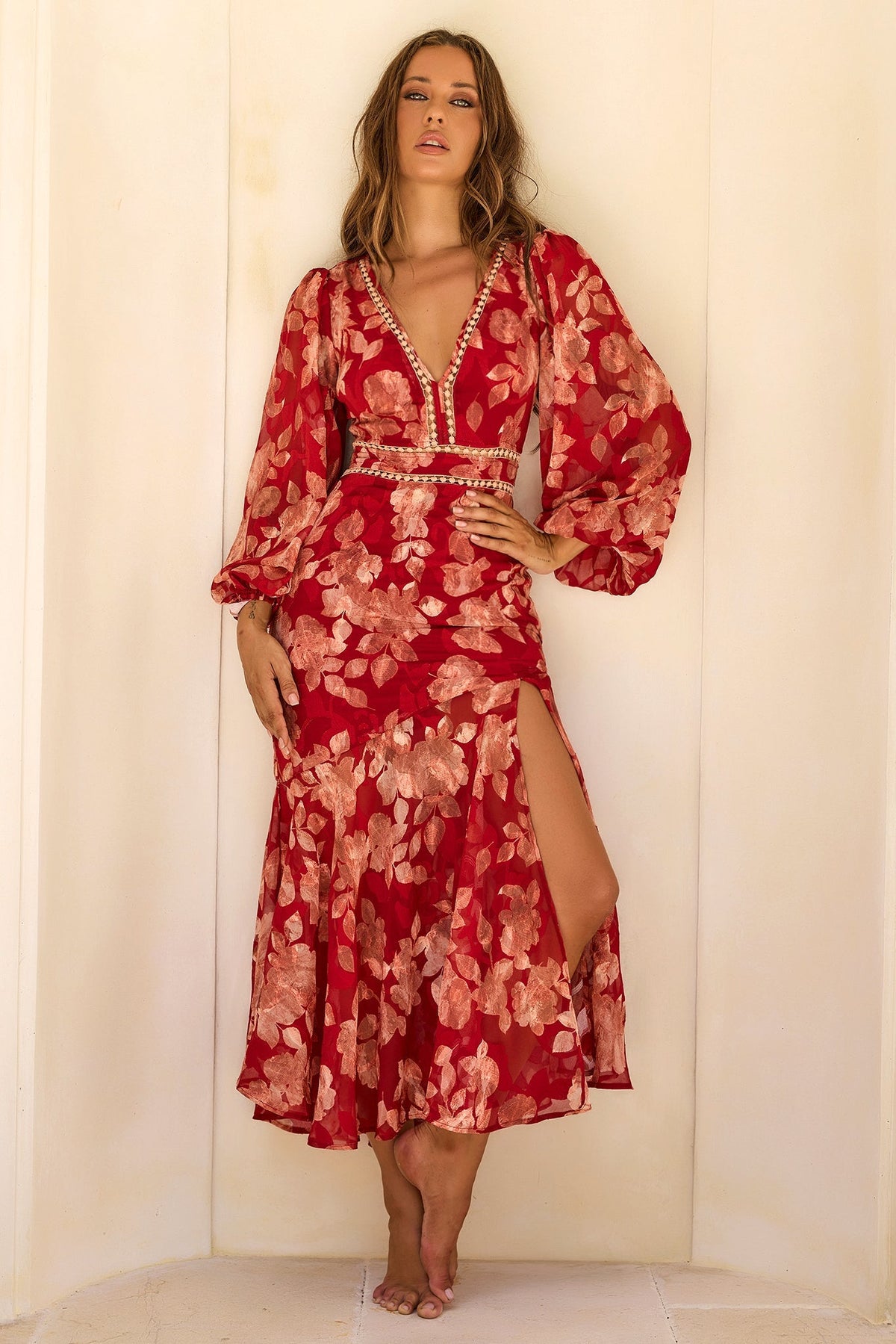 Solstice Waltz Chiffon Maxi Dress - Red