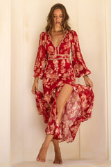 Solstice Waltz Chiffon Maxi Dress - Red